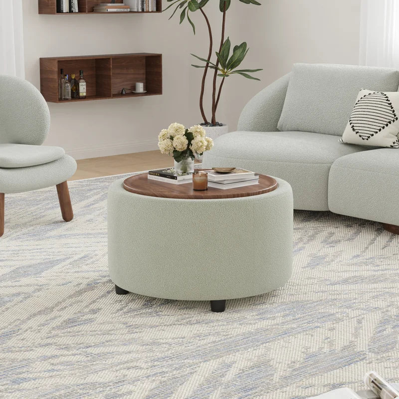 28" Round Coffee Table with Shelf for Living Room