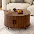 31.5" Modern Round Coffee Table With 360° Curved Sliding Door
